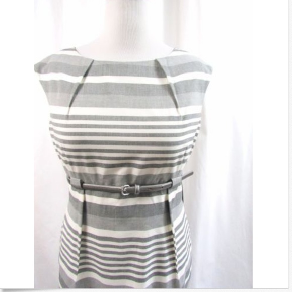 Calvin Klein Gray Striped Sheath Belted Dress - Picture 2 of 8
